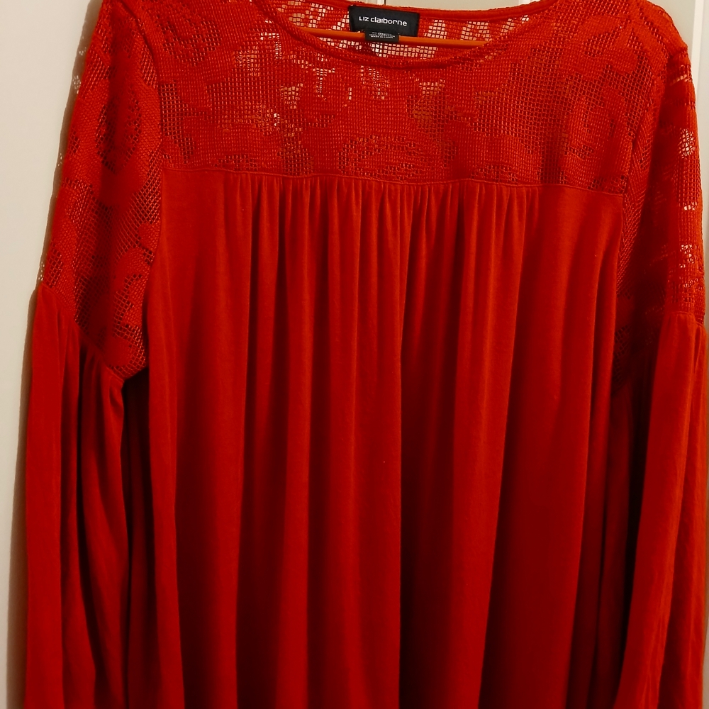 XL Red Lace Long Sleeve Top by Liz Claiborne